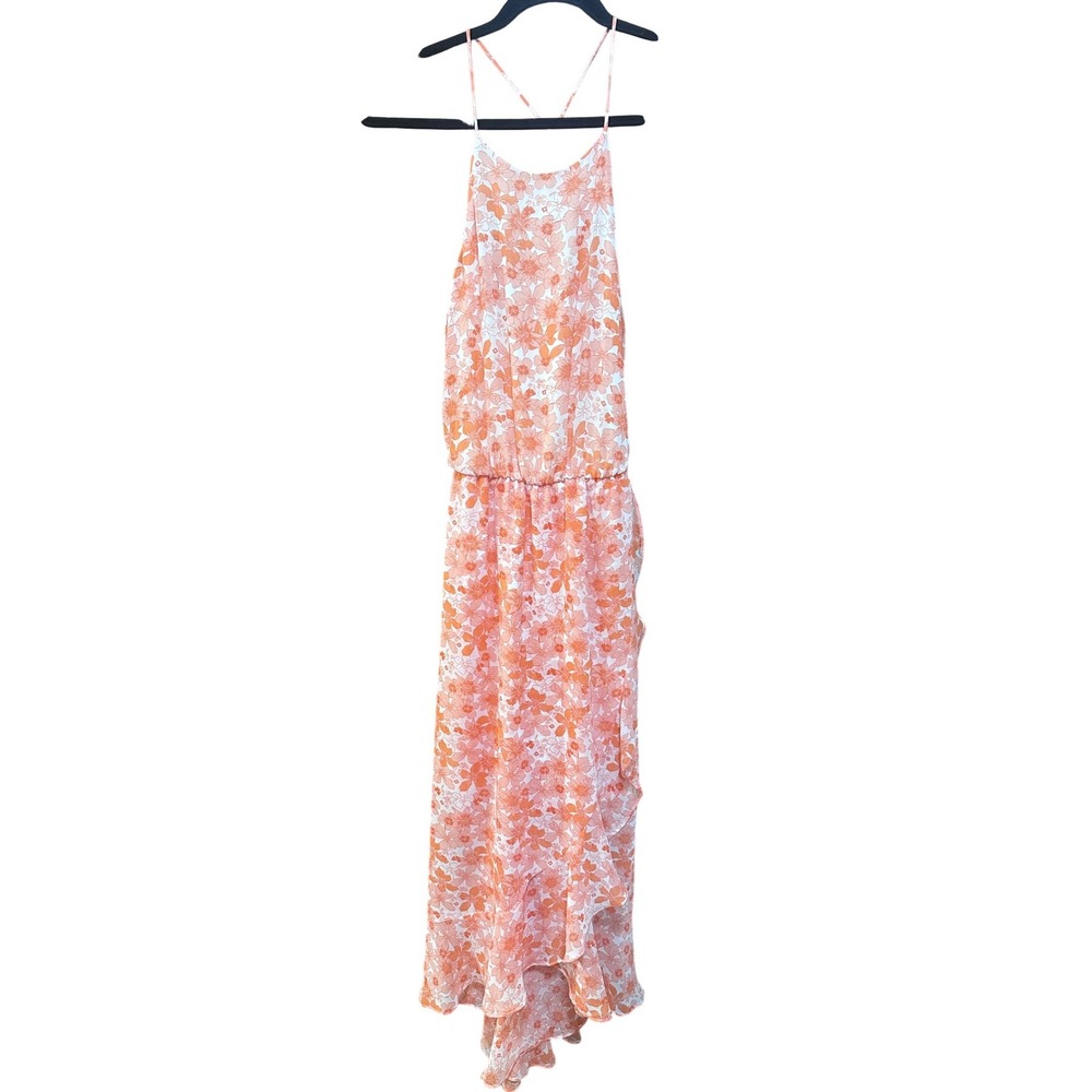 Lush‎ Coral Floral High-Low Maxi Dress T-Back Spaghetti Strap DR95045E-GI Small